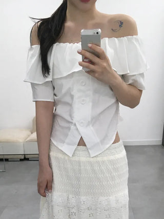 Dubi Frill Off-Shoulder Short-Sleeve Blouse
