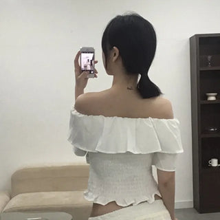 Dubi Frill Off-Shoulder Short-Sleeve Blouse
