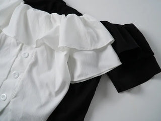 Dubi Frill Off-Shoulder Short-Sleeve Blouse