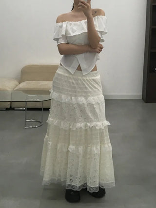 Dubi Frill Off-Shoulder Short-Sleeve Blouse