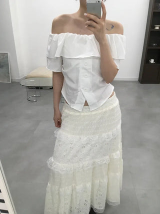 Dubi Frill Off-Shoulder Short-Sleeve Blouse