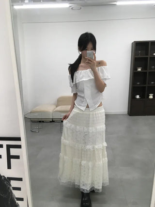 Dubi Frill Off-Shoulder Short-Sleeve Blouse