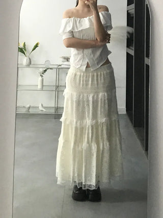Dubi Frill Off-Shoulder Short-Sleeve Blouse