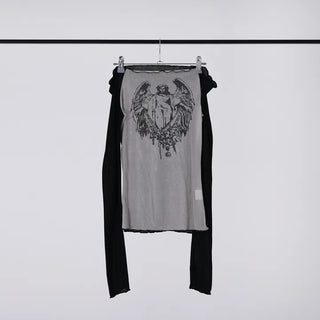 Nicole See-through Wing Off-Shoulder Long Sleeve Tee