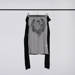 Nicole See-through Wing Off-Shoulder Long Sleeve Tee