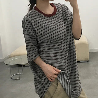 Beak Boxy Fit Striped Color Block Short Sleeve T-shirt
