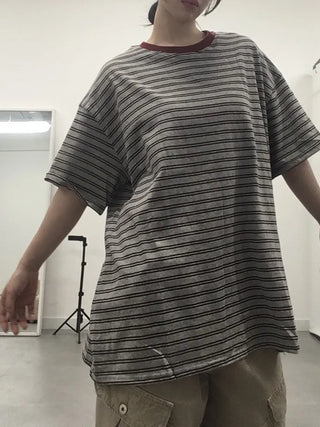 Beak Boxy Fit Striped Color Block Short Sleeve T-shirt