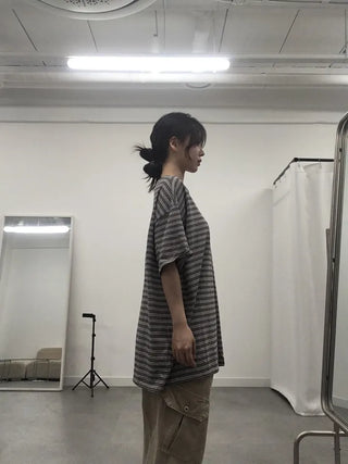 Beak Boxy Fit Striped Color Block Short Sleeve T-shirt
