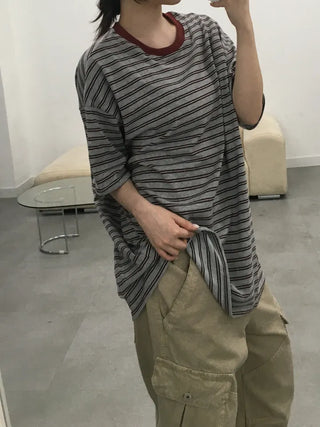 Beak Boxy Fit Striped Color Block Short Sleeve T-shirt