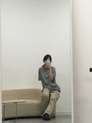 Beak Boxy Fit Striped Color Block Short Sleeve T-shirt