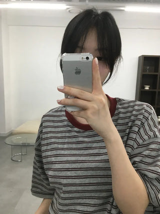 Beak Boxy Fit Striped Color Block Short Sleeve T-shirt