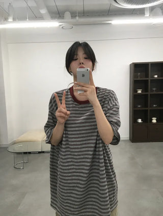 Beak Boxy Fit Striped Color Block Short Sleeve T-shirt