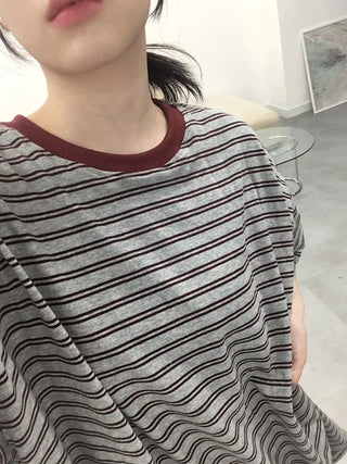 Beak Boxy Fit Striped Color Block Short Sleeve T-shirt