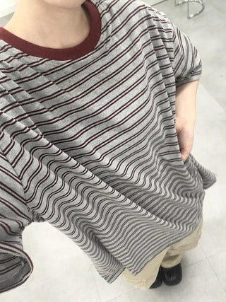 Beak Boxy Fit Striped Color Block Short Sleeve T-shirt