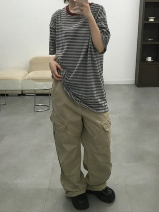 Beak Boxy Fit Striped Color Block Short Sleeve T-shirt