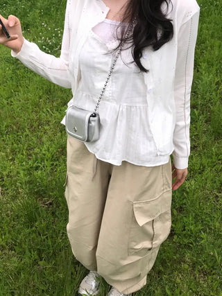 Quilted Cargo Pocket Elastic Waist Long Wide Pants