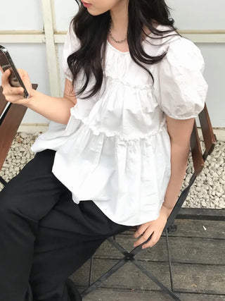 Rubin Frill Shirred Tiered Blouse