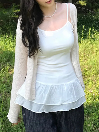 Maro Layered Chiffon Frill Sleeveless Top