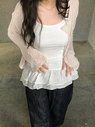 Maro Layered Chiffon Frill Sleeveless Top