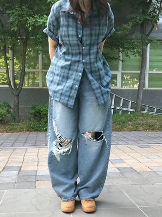 Timo Ripped Wide Distressed Vintage Denim Pants