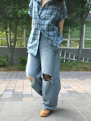 Timo Ripped Wide Distressed Vintage Denim Pants