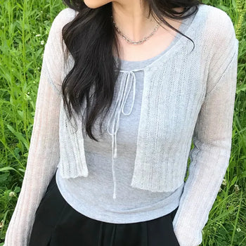 Kimu Bamboo Ribbon Bolero Cardigan