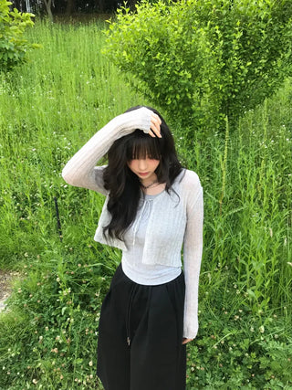 Kimu Bamboo Ribbon Bolero Cardigan