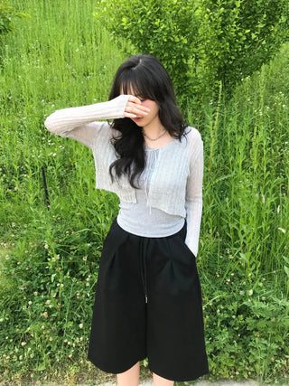Kimu Bamboo Ribbon Bolero Cardigan