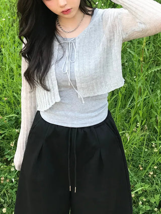 Kimu Bamboo Ribbon Bolero Cardigan
