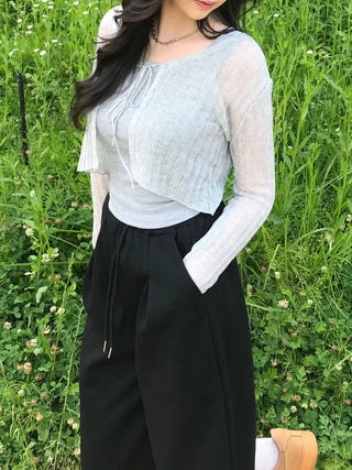 Kimu Bamboo Ribbon Bolero Cardigan