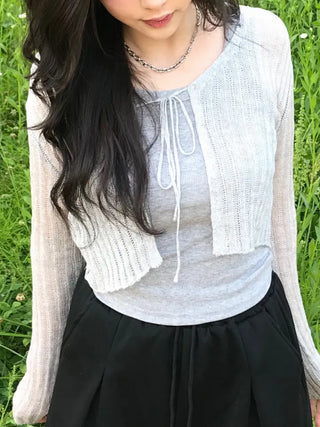 Kimu Bamboo Ribbon Bolero Cardigan