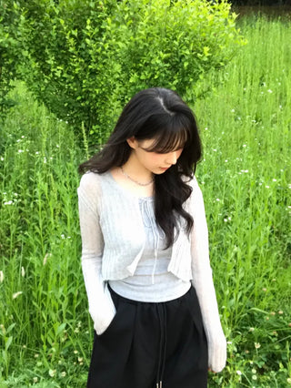 Kimu Bamboo Ribbon Bolero Cardigan