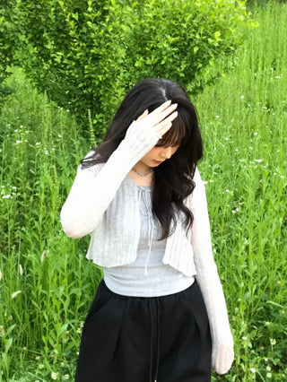 Kimu Bamboo Ribbon Bolero Cardigan