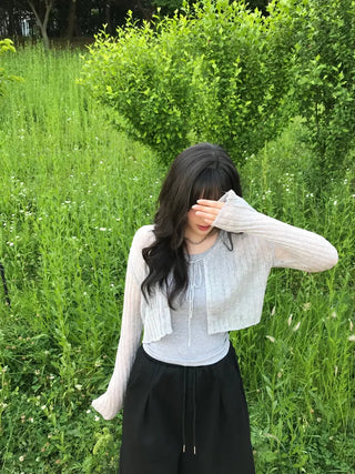 Kimu Bamboo Ribbon Bolero Cardigan