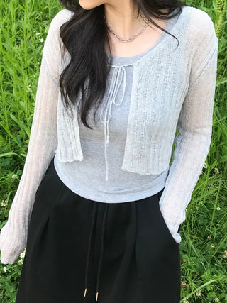 Kimu Bamboo Ribbon Bolero Cardigan