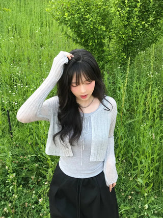 Kimu Bamboo Ribbon Bolero Cardigan