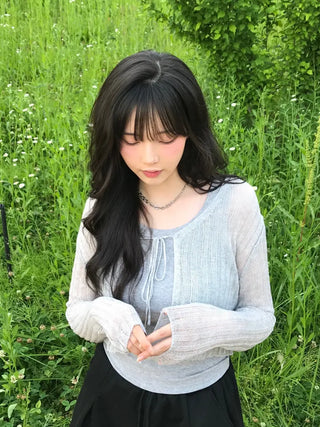 Kimu Bamboo Ribbon Bolero Cardigan