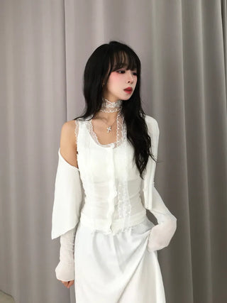 Lupo Lace Stretchy Button Sleeveless