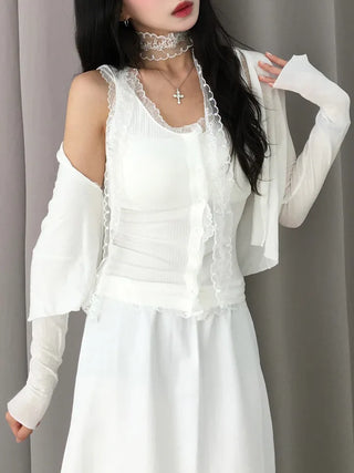 Lupo Lace Stretchy Button Sleeveless