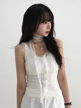Lupo Lace Stretchy Button Sleeveless