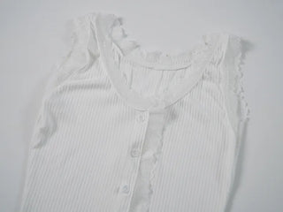 Lupo Lace Stretchy Button Sleeveless