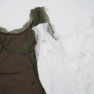 Lupo Lace Stretchy Button Sleeveless