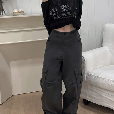 Rita Vintage Hip Two-Buckle Cargo Long Pants