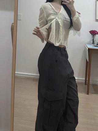 Rita Vintage Hip Two-Buckle Cargo Long Pants