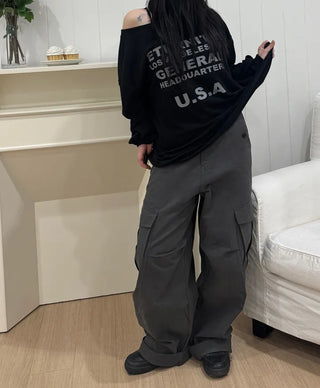 Rita Vintage Hip Two-Buckle Cargo Long Pants