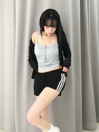 Yumo Wide Elastic Waist Three-Stripe Dolphin Shorts