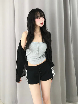 Yumo Wide Elastic Waist Three-Stripe Dolphin Shorts