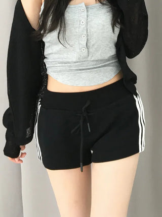 Yumo Wide Elastic Waist Three-Stripe Dolphin Shorts