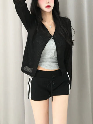 Yumo Wide Elastic Waist Three-Stripe Dolphin Shorts