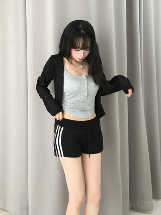 Yumo Wide Elastic Waist Three-Stripe Dolphin Shorts